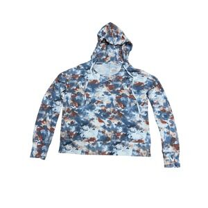 Freely Womens Abstract Print Lightweight Hoodie Blue Rust Thumbhole Size M